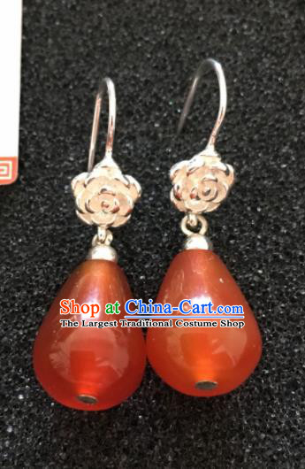 Traditional Chinese Mongol Nationality Red Ear Accessories Mongolian Ethnic Earrings for Women