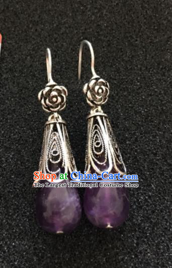 Traditional Chinese Mongol Nationality Purple Ear Accessories Mongolian Ethnic Earrings for Women