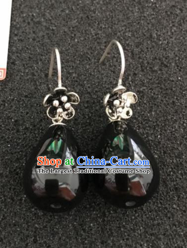 Traditional Chinese Mongol Nationality Black Stone Ear Accessories Mongolian Ethnic Earrings for Women