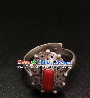 Traditional Chinese Mongol Nationality Sliver Ring Mongolian Ethnic Accessories for Women