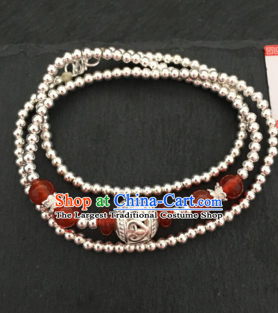 Chinese Mongol Nationality Sliver Carving Necklet Accessories Traditional Mongolian Ethnic Necklace for Women