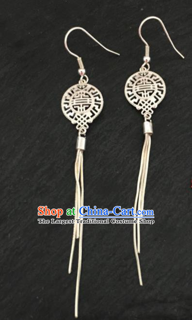 Traditional Chinese Mongol Nationality Tassel Ear Accessories Mongolian Ethnic Sliver Earrings for Women