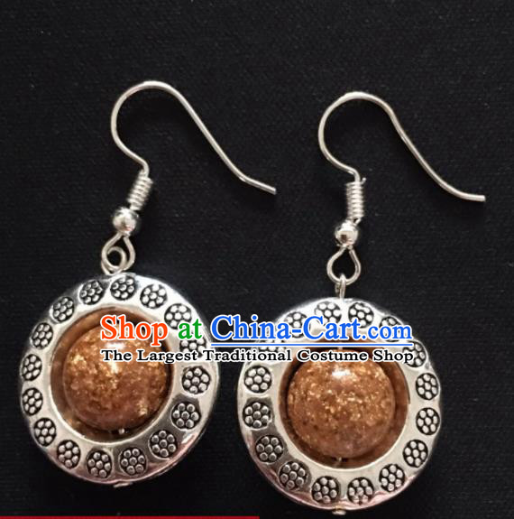 Chinese Mongol Nationality Golden Ball Ear Accessories Traditional Mongolian Ethnic Sliver Earrings for Women