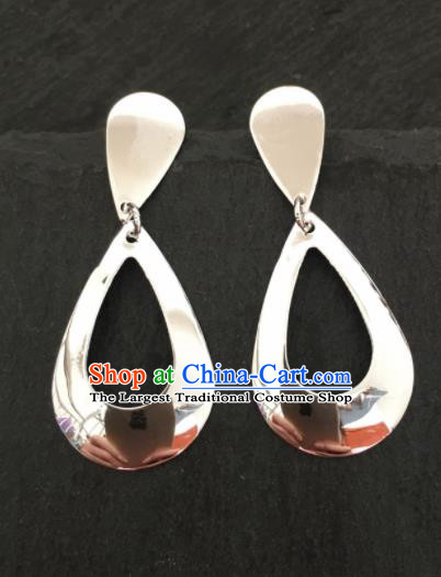 Chinese Mongol Nationality Ear Accessories Traditional Mongolian Ethnic Sliver Earrings for Women