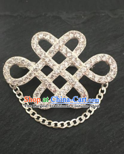 Traditional Chinese Mongol Nationality Sliver Brooch Mongolian Ethnic Breastpin Accessories for Women