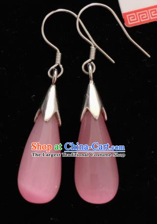 Chinese Mongol Nationality Rose Chalcedony Ear Accessories Traditional Mongolian Ethnic Earrings for Women