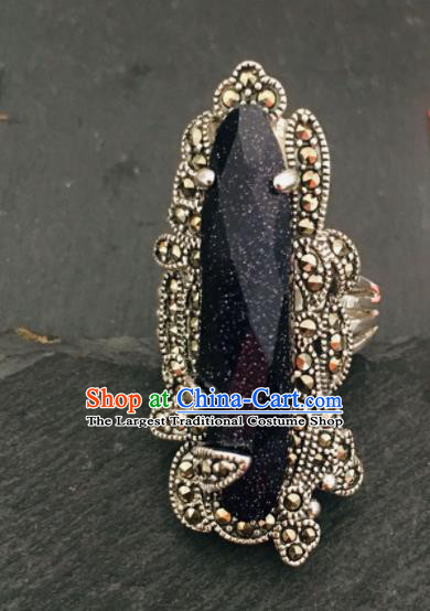 Traditional Chinese Mongol Nationality Blue Stone Ring Mongolian Ethnic Accessories for Women