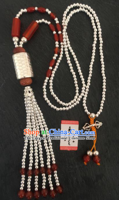 Chinese Mongol Nationality Sliver Beads Necklet Accessories Traditional Mongolian Ethnic Necklace for Women