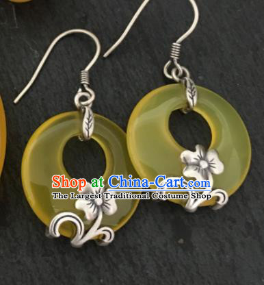 Chinese Mongol Nationality Yellow Chalcedony Earrings Traditional Mongolian Ethnic Garnet Ear Accessories for Women