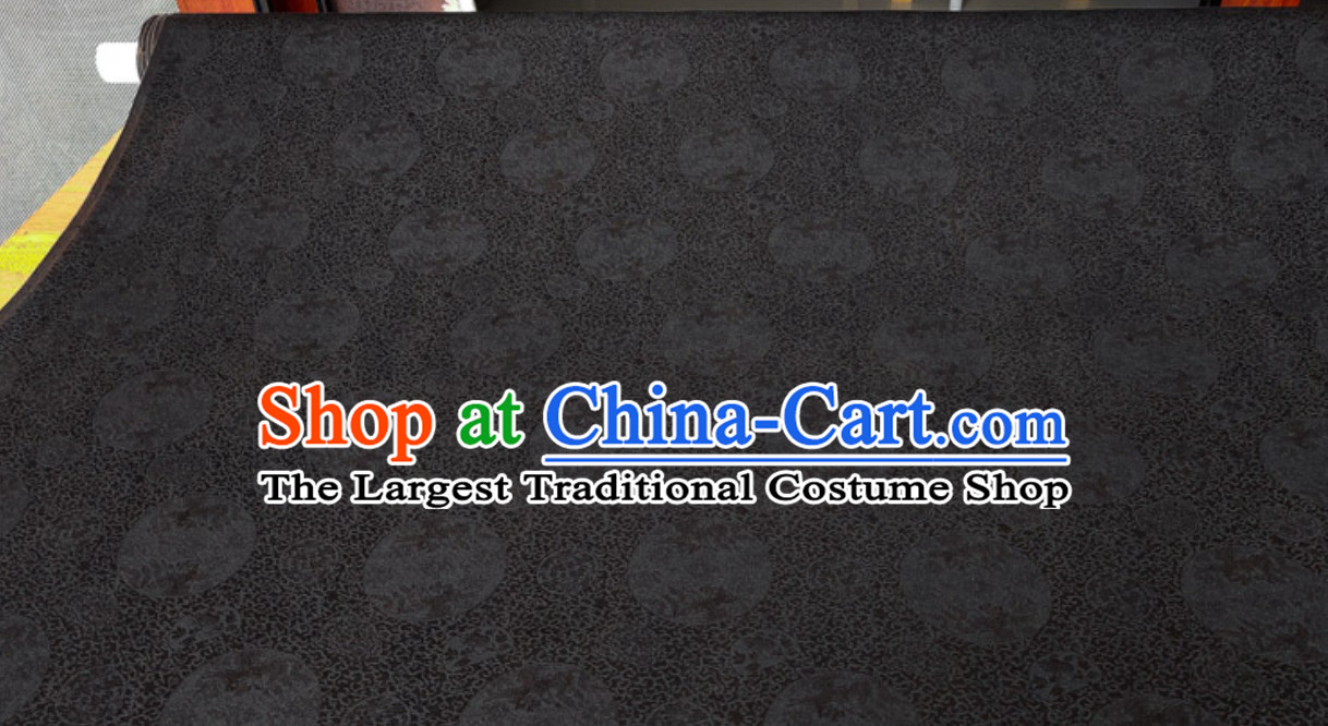 Black 100% Pure Silk Round Dragon Pattern Fabric Chinese Royal Silk Fabrics
