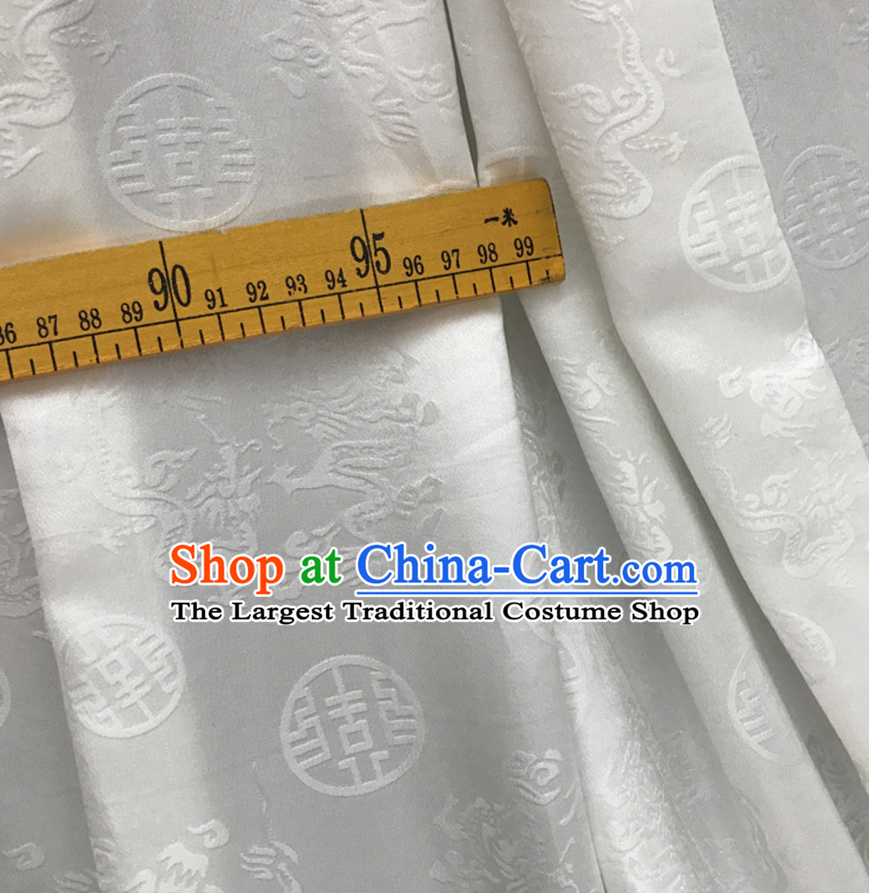 White Classic Royal 100% Pure Silk Round Dragon Pattern Fabric Chinese Traditional Silk Fabrics