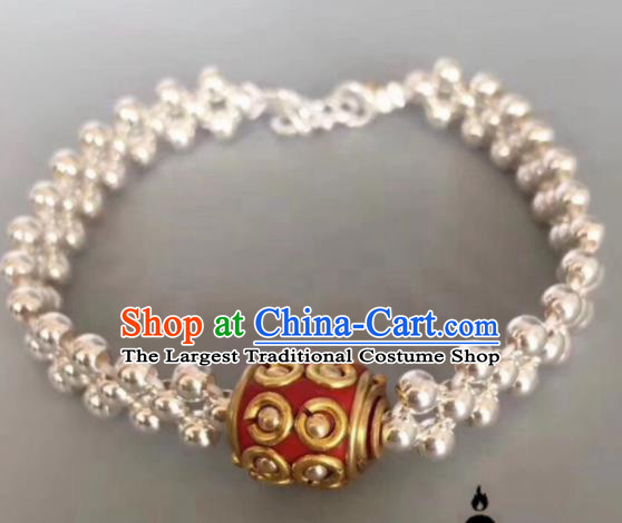 Chinese Traditional Mongol Nationality Bangle Mongolian Ethnic Sliver Bracelet Accessories for Women