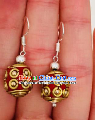 Chinese Traditional Ethnic Red Bead Earrings Mongol Nationality Ear Accessories for Women