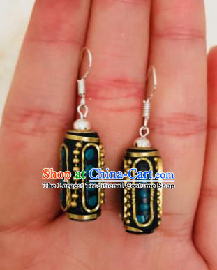 Chinese Traditional Ethnic Copper Barrel Earrings Mongol Nationality Ear Accessories for Women