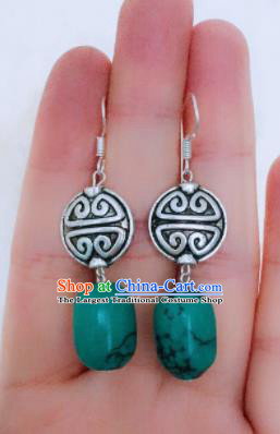 Chinese Traditional Ethnic Kallaite Earrings Mongol Nationality Ear Accessories for Women