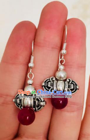 Chinese Traditional Ethnic Sliver Earrings Mongol Nationality Ear Accessories for Women