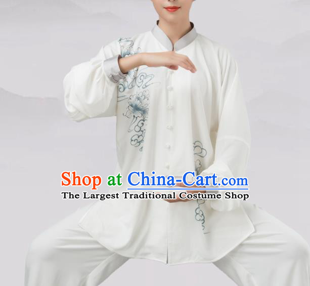Traditional Chinese Martial Arts Competition Printing Blue Peony Costume Tai Ji Kung Fu Training Clothing for Women