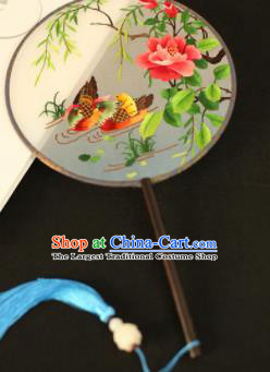 Chinese Traditional Embroidered Mandarin Duck Round Fans Classical Hanfu Palace Fans for Women