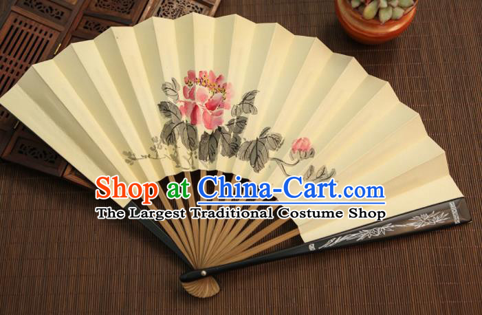 Chinese Traditional Handmade Ink Painting Peony Paper Fans Classical Accordion Folding Fans for Women