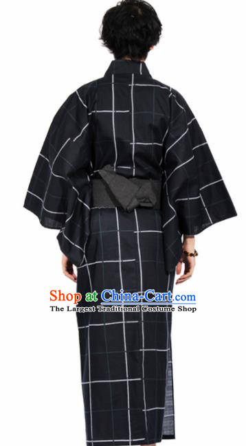 Japanese Traditional Handmade Black Kimono Asian Japan Yukata Costume for Men