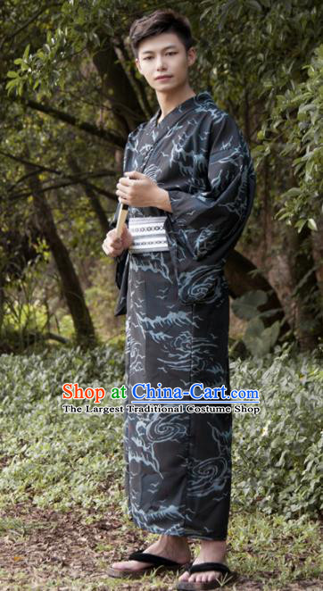 Japanese Traditional Samurai Black Kimono Robe Asian Japan Handmade Warrior Yukata Costume for Men