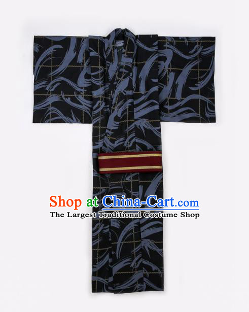 Japanese Traditional Samurai Black Kimono Robe Asian Japan Handmade Warrior Yukata Costume for Men
