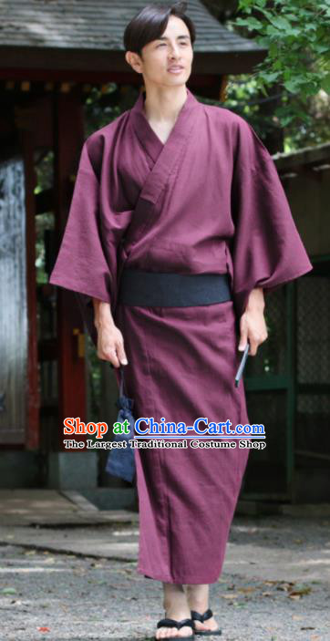 Japanese Traditional Samurai Wine Red Kimono Robe Asian Japan Handmade Warrior Yukata Costume for Men