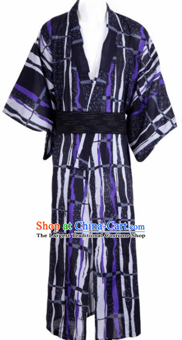 Traditional Japanese Samurai Black Kimono Robe Asian Japan Handmade Warrior Yukata Costume for Men