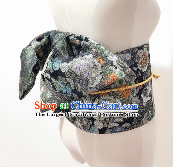 Japanese Traditional Handmade Black Kimono Belts Asian Japan Geisha Yukata Waistband for Women