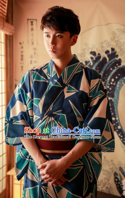 Japanese Traditional Handmade Printing Navy Kimono Robe Asian