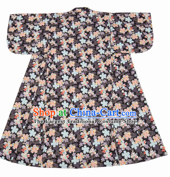 Handmade Japanese Traditional Costume Black Furisode Kimono Dress Asian Japan Yukata for Women