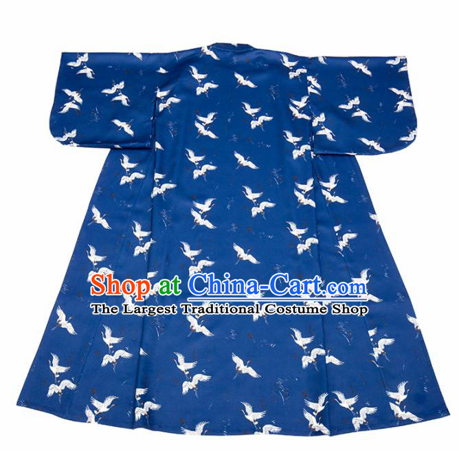 Handmade Japanese Traditional Costume Deep Blue Furisode Kimono Dress Asian Japan Yukata for Women