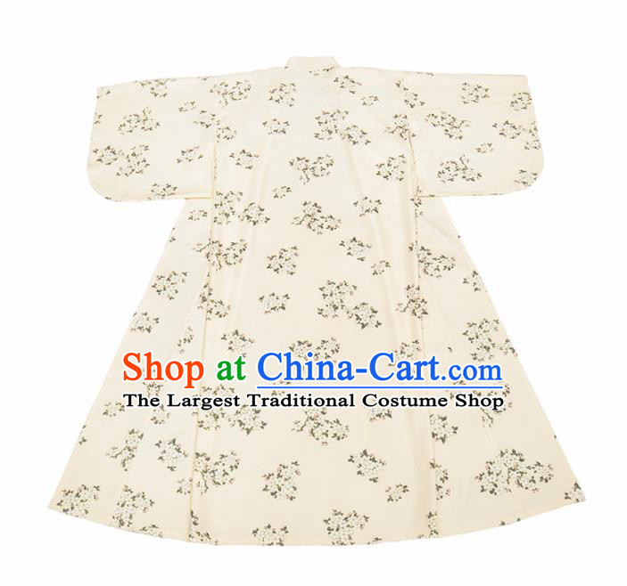 Handmade Japanese Traditional Costume Printing White Furisode Kimono Dress Asian Japan Yukata for Women