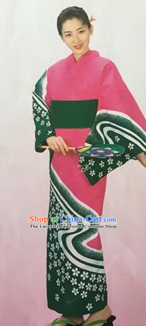 Japanese Traditional Rosy Kimono Asian Japan Geisha Yukata Dress Costume for Women