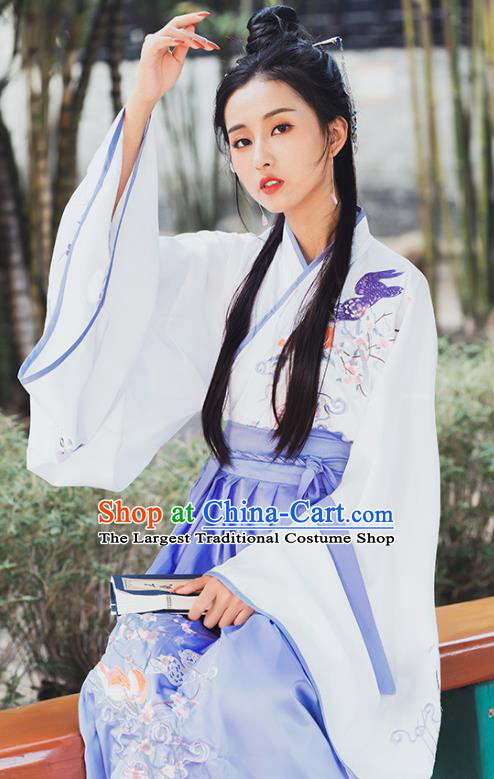 Ancient Chinese Jin Dynasty Princess Historical Costume Traditional Embroidered Hanfu Dress for Women