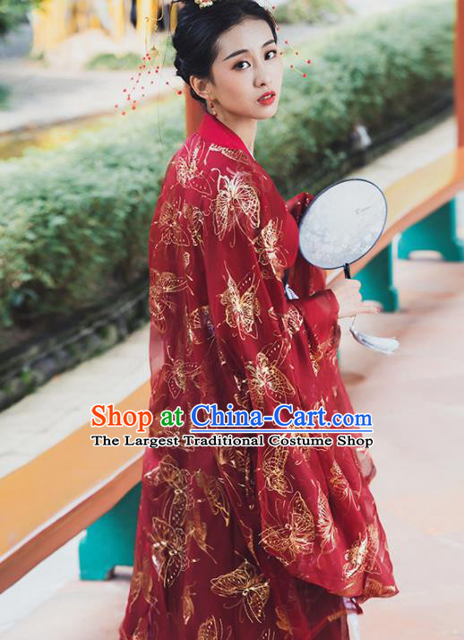 Ancient Chinese Tang Dynasty Wedding Historical Costume Traditional Court Princess Red Hanfu Dress for Women