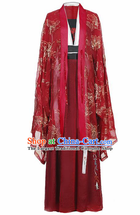 Ancient Chinese Tang Dynasty Wedding Historical Costume Traditional Court Princess Red Hanfu Dress for Women