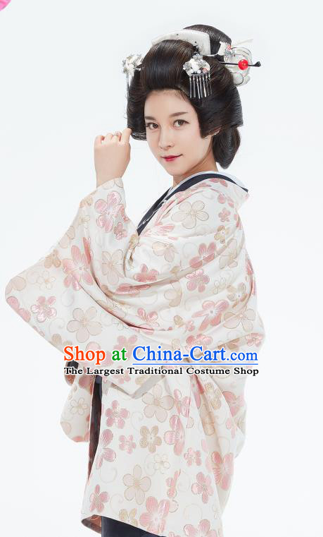 Traditional Japanese Printing Sakura Haori Kimono Coat Asian Japan Handmade Yukata Costume for Women