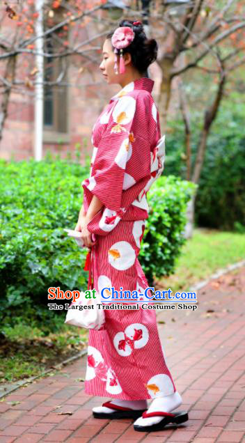 Japanese Classical Printing Goldfish Red Kimono Asian Japan Traditional Costume Geisha Yukata Dress for Women