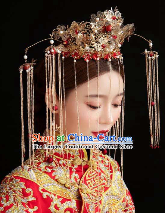Traditional Chinese Ancient Hanfu Phoenix Coronet Bride Hairpins Handmade Wedding Hair Accessories for Women