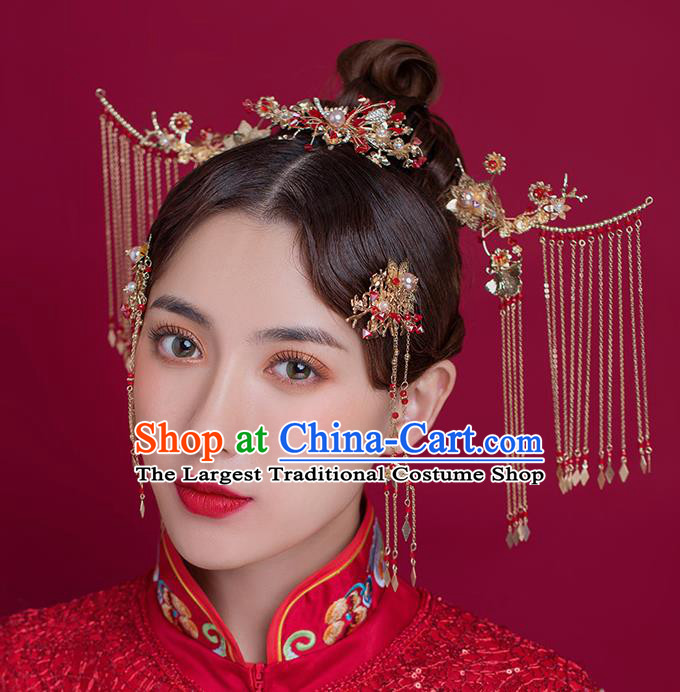 Traditional Chinese Ancient Bride Tassel Hairpins Step Shake Handmade Wedding Hair Accessories for Women