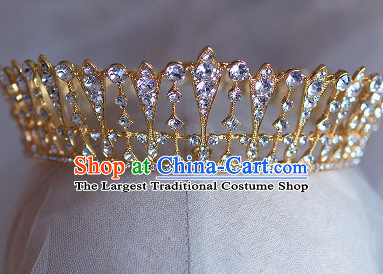 Handmade Wedding Hair Accessories Baroque Bride Golden Round Royal Crown for Women