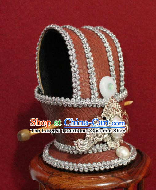 Traditional Chinese Ancient Prince Orange Hairdo Crown Handmade Nobility Childe Hat Swordsman Hair Accessories for Men
