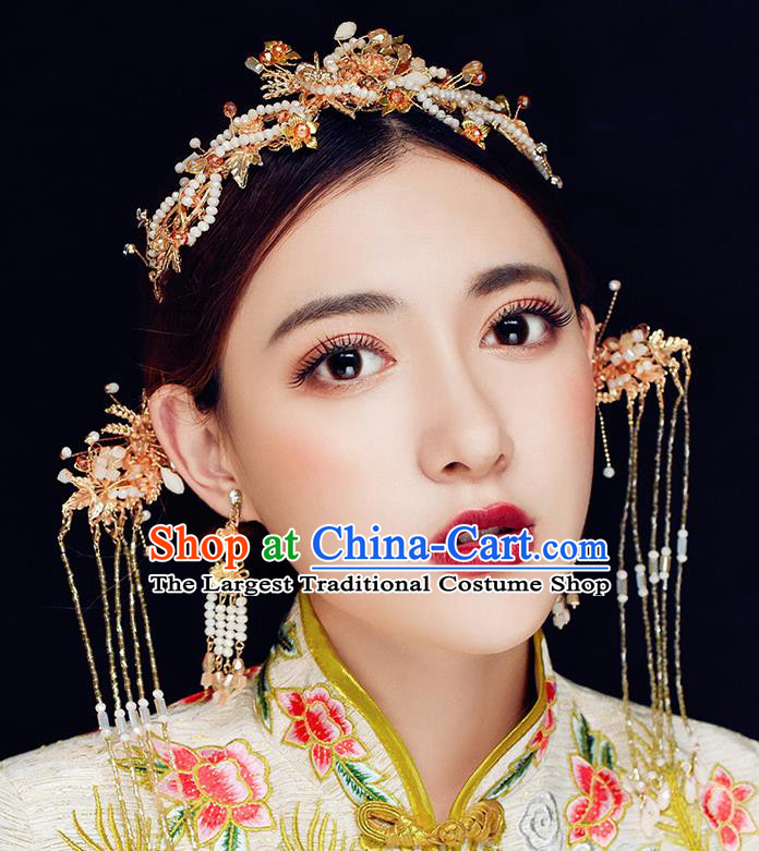 Traditional Chinese Ancient Hanfu Hair Crown Bride Hairpins Handmade Wedding Hair Accessories for Women