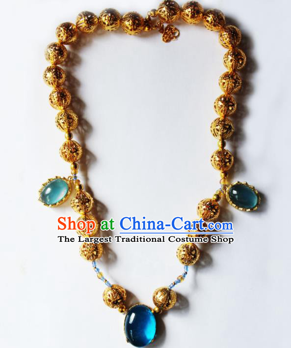 Handmade Chinese Ancient Palace Golden Necklace Traditional Hanfu Wedding Jewelry Accessories for Women