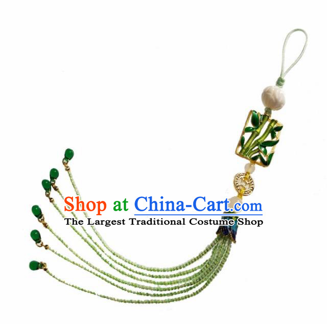Traditional Chinese Ancient Palace Cloisonne Bamboo Brooch Handmade Hanfu Tassel Breastpin Pendant for Women