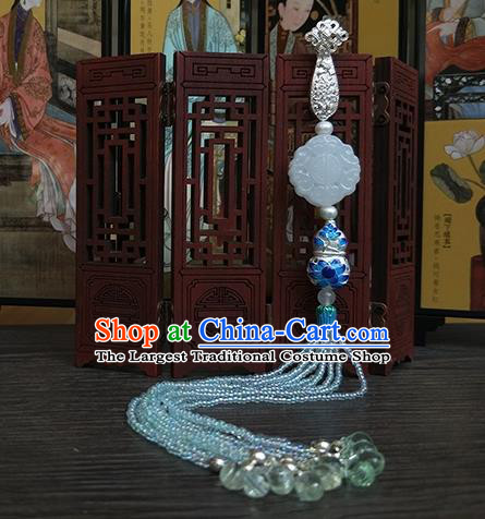 Traditional Chinese Ancient Palace Jade Brooch Handmade Hanfu Tassel Breastpin Pendant for Women