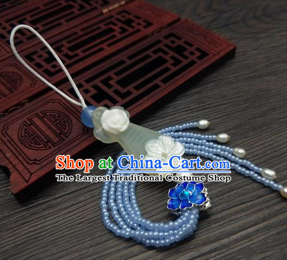 Traditional Chinese Ancient Jade Lute Brooch Handmade Hanfu Palace Breastpin Tassel Pendant for Women