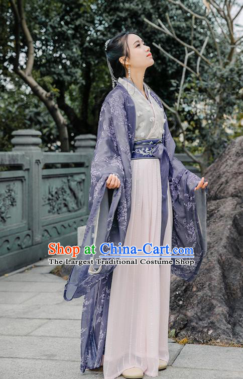 Chinese Jin Dynasty Princess Historical Costume Traditional Ancient Court Lady Embroidered Hanfu Dress for Women