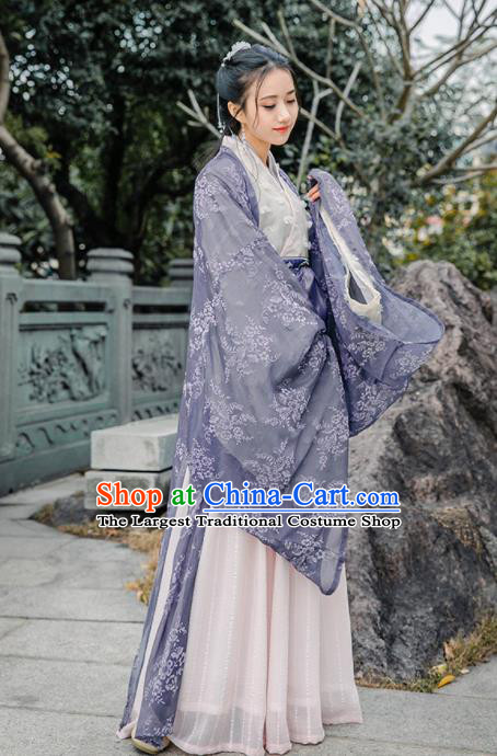 Chinese Jin Dynasty Princess Historical Costume Traditional Ancient Court Lady Embroidered Hanfu Dress for Women